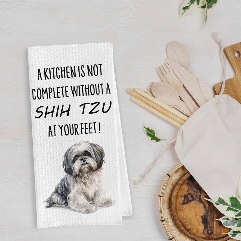 Geqtt Shih Tzu Dish Towels - Funny Shih Tzu Decorative Waffle Weave Kitchen Towels, Shih Tzu Gifts Hand Tea Towels, Shih Tzu Gifts (16×24 Inches) - Image 4